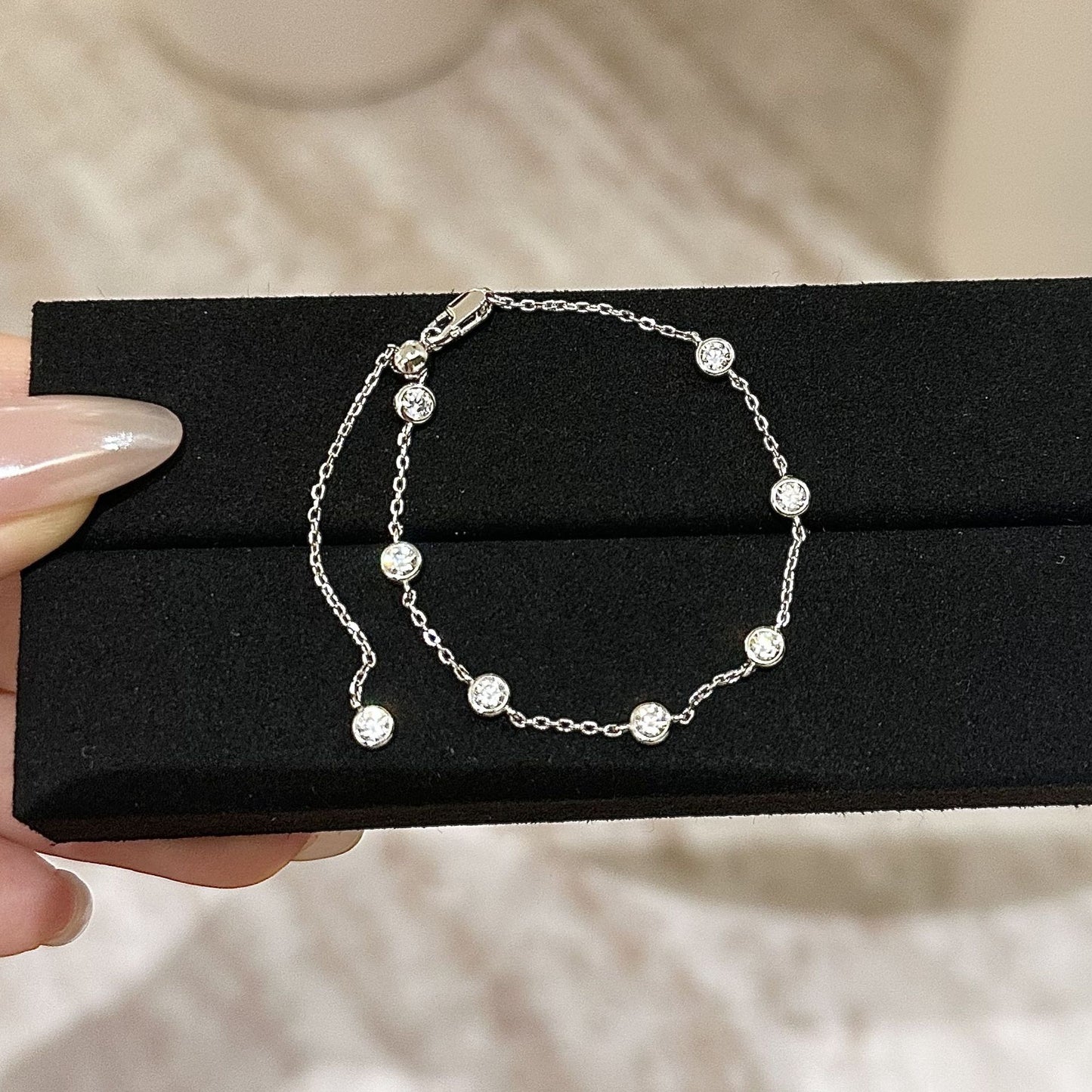 S925 Sterling Silver Small Bubble Diamond Bracelet For Women