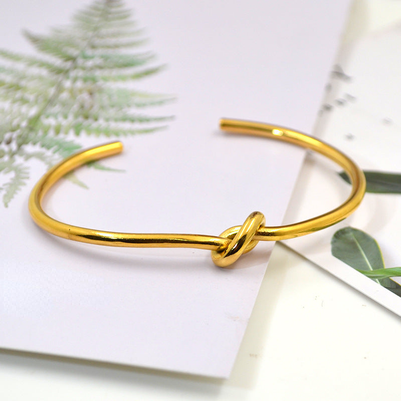 Metal Knotted Bracelet Titanium Steel Bangle Open Rose Gold Jewelry