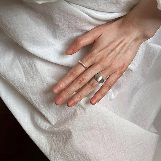 New Minimalist Matte Brushed Convex Plain Band Ring In S925 Silver For Women