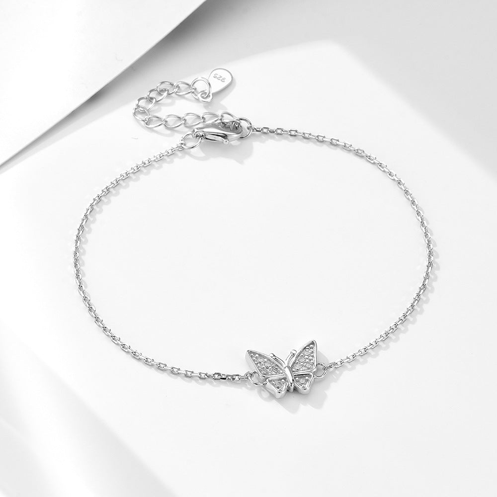 S925 Sterling Silver Zircon Butterfly Bracelet For Women