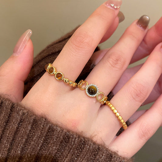 Real Gold-plated Round Open Ring With Zircon Inlays