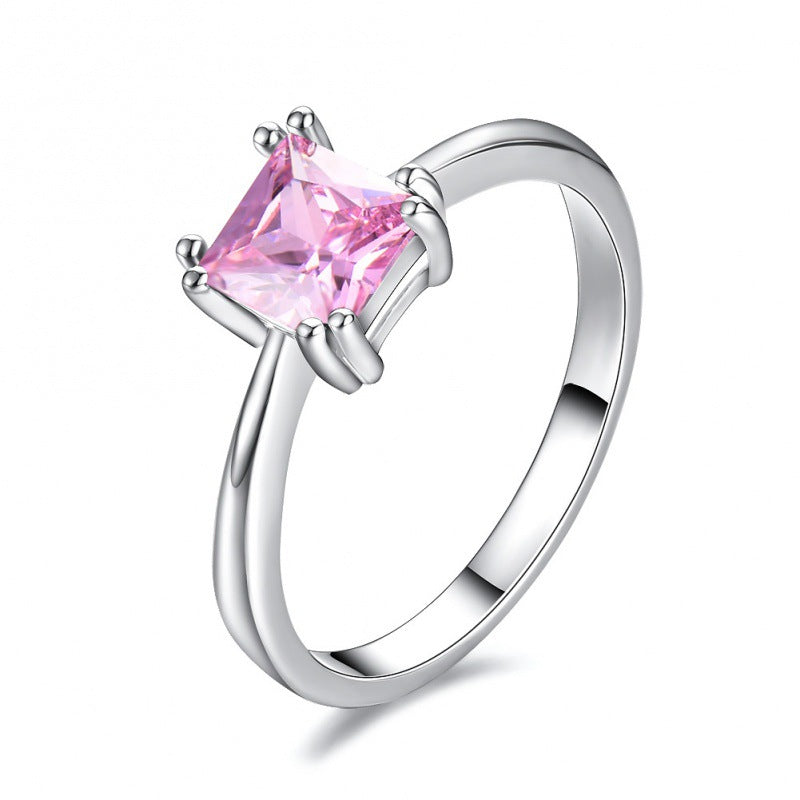 Womens Platinum Square Ring With Four Prongs