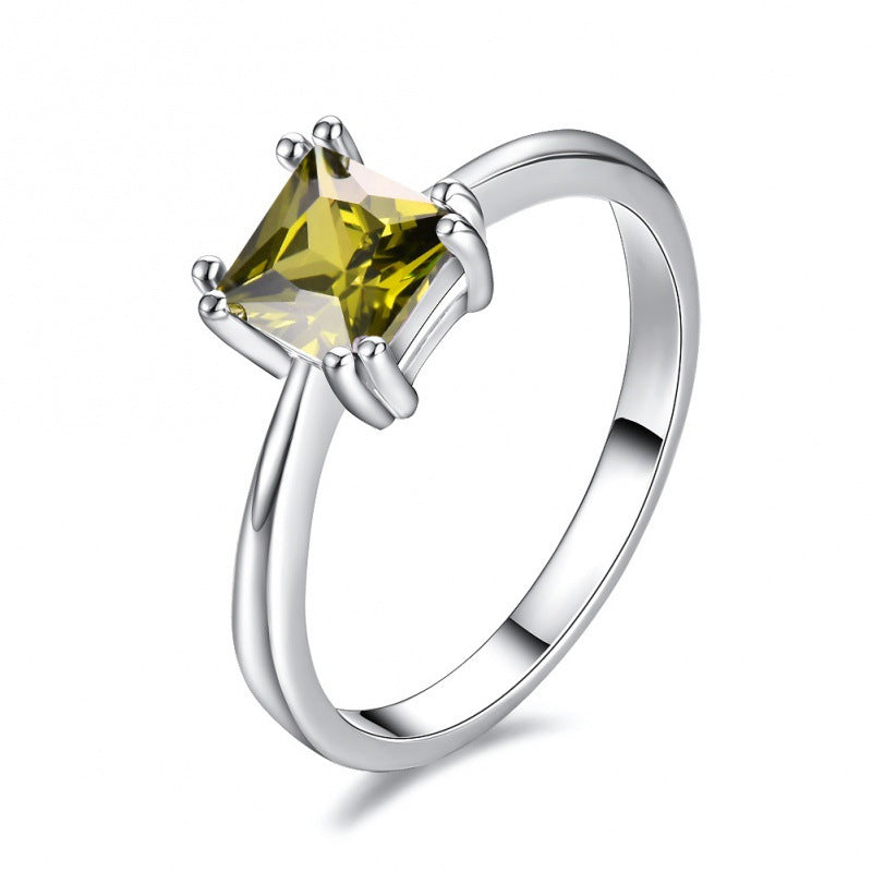 Womens Platinum Square Ring With Four Prongs