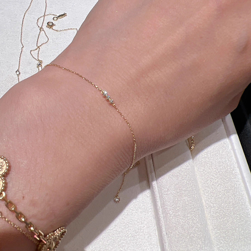 Three-diamond Mini Stud Water-drop Linked Bracelet