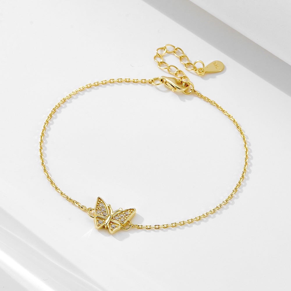 S925 Sterling Silver Zircon Butterfly Bracelet For Women