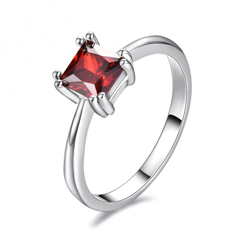 Womens Platinum Square Ring With Four Prongs