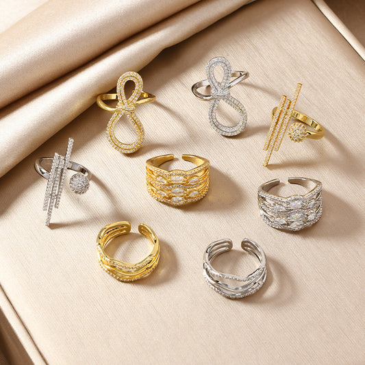 Minimally Designed Zircon Wave Line Versatile Open Ring