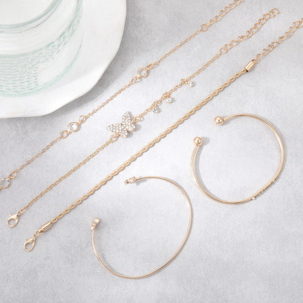 Simple Butterfly-Shape Open-End Rhinestone Bracelet For Women