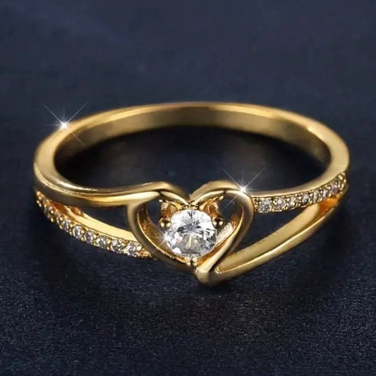 Womens Heart-Shaped Diamond Ring With Gold And Cubic Zirconia Setting