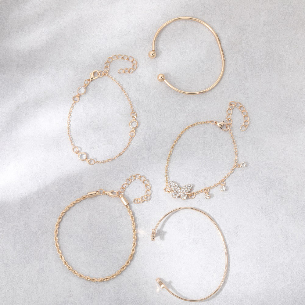 Simple Butterfly-Shape Open-End Rhinestone Bracelet For Women