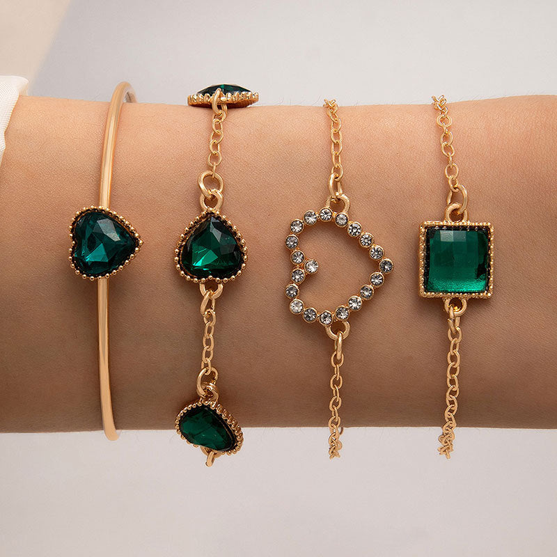 Fashionable Square-Brilliant Heart Bracelet Set Of Four For Women