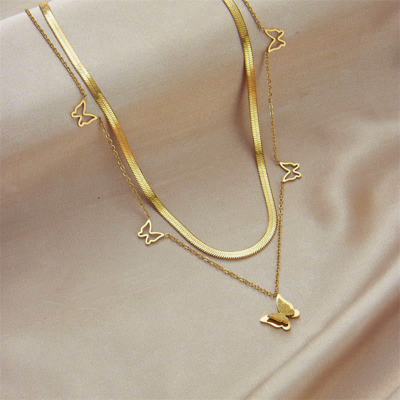 Multi-layer Stacked Niche High-end 18K Goldplated Titanium Steel Clavicle Chain