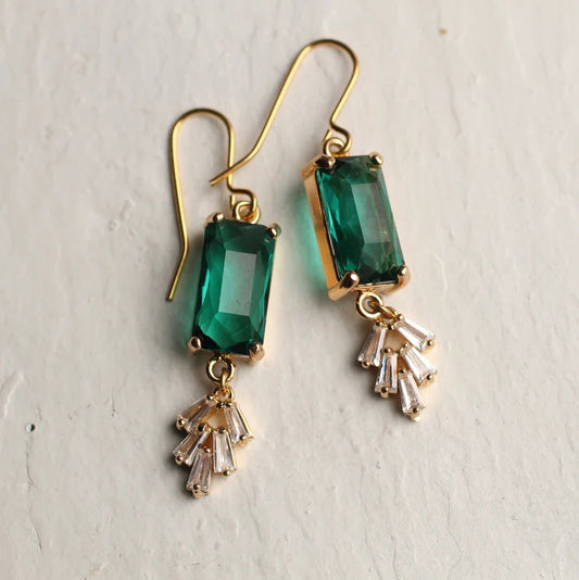 Green Gemstone Pendant Earrings For Women Fashionable Zircon Design