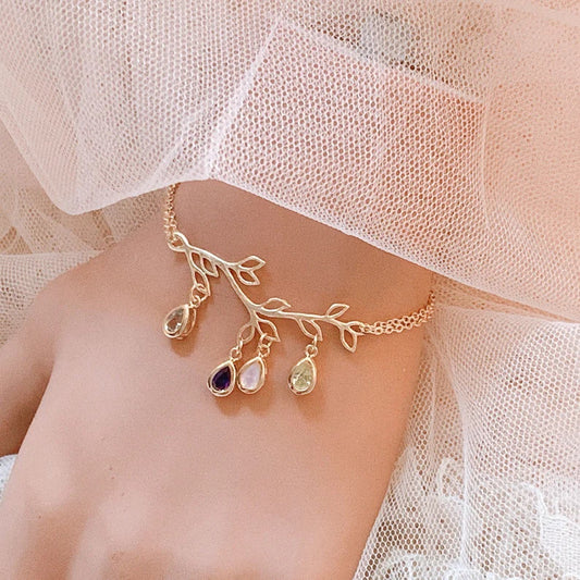 Tree Of Life Water Drop Birthstone Bracelet Minimalist Customizable And Personalized