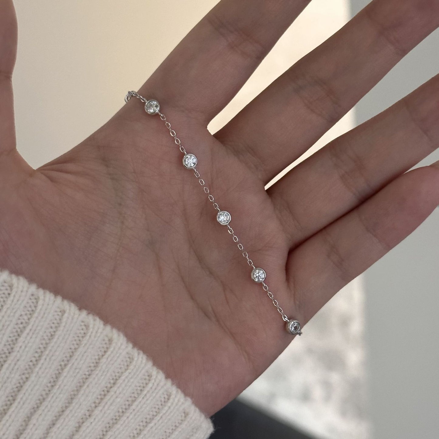 S925 Sterling Silver Small Bubble Diamond Bracelet For Women