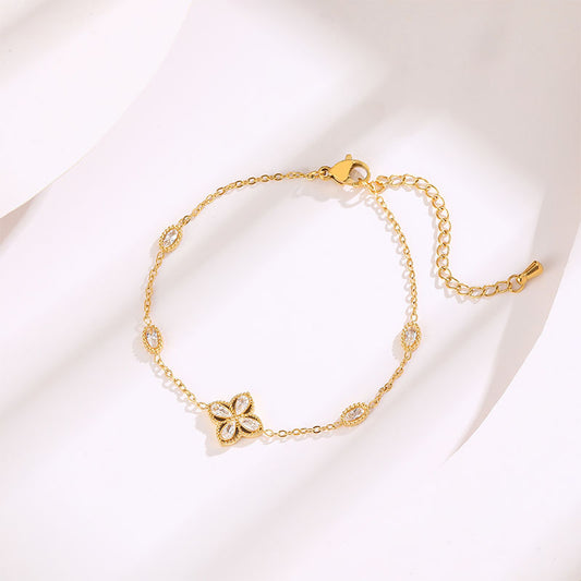 Elegant Flower Zircon Titanium Steel Bracelet