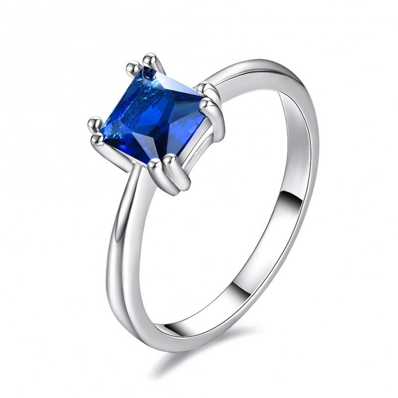 Womens Platinum Square Ring With Four Prongs