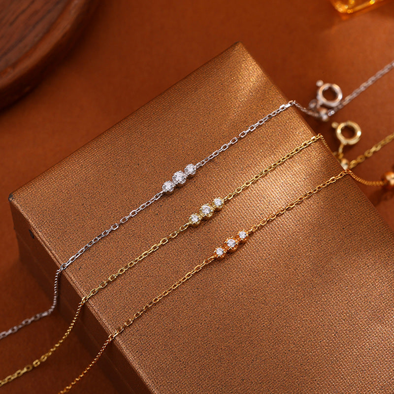 Three-diamond Mini Stud Water-drop Linked Bracelet