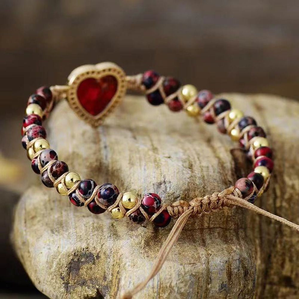 Diamond-studded Heart-shaped Enamel-colored Bohemian Bracelet