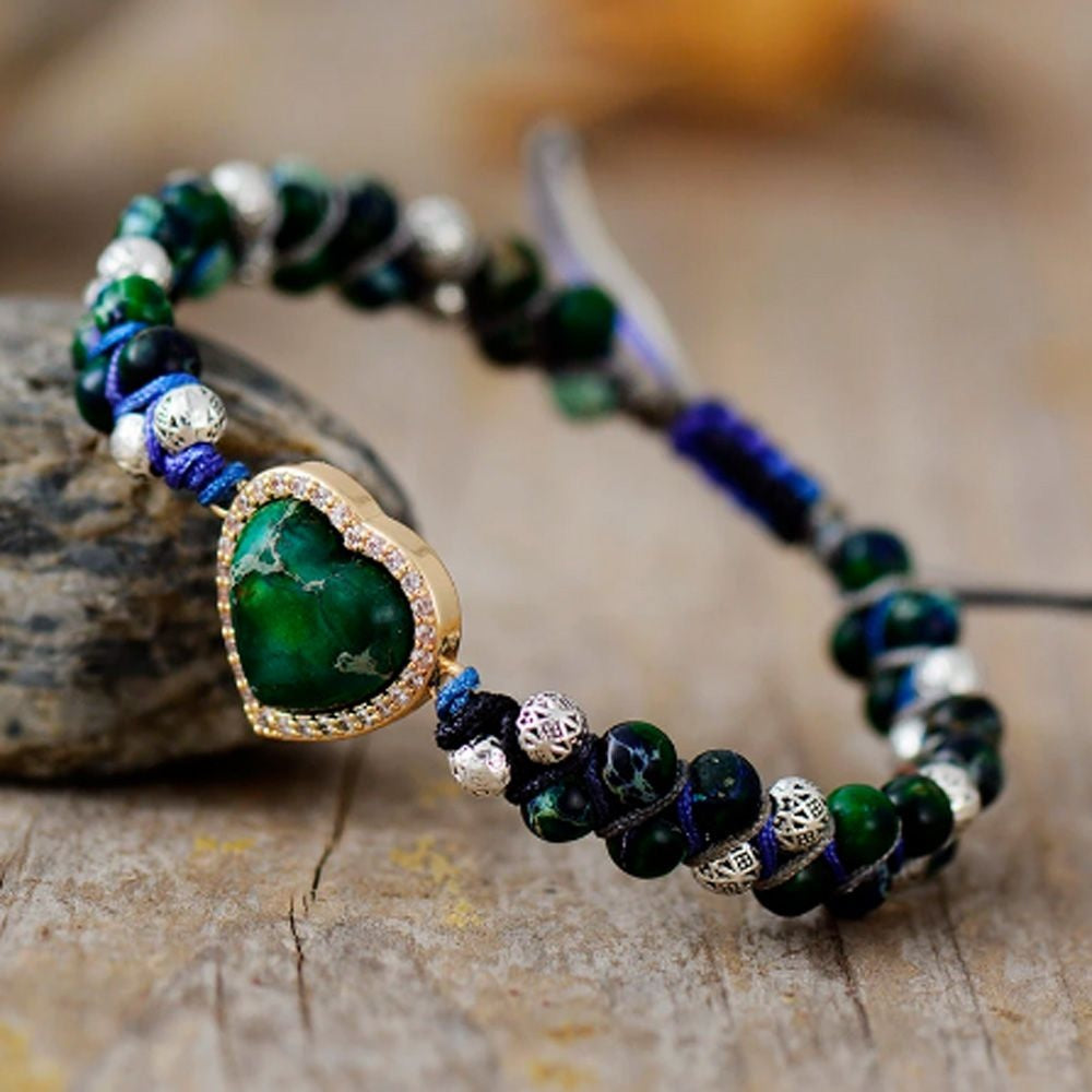 Diamond-studded Heart-shaped Enamel-colored Bohemian Bracelet