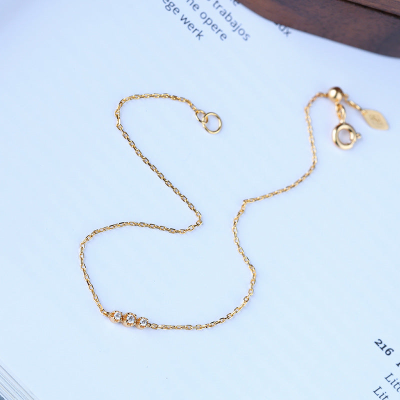 Three-diamond Mini Stud Water-drop Linked Bracelet