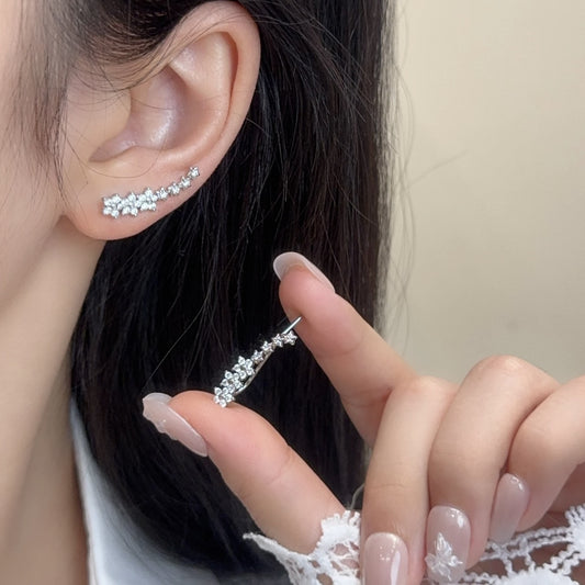 Womens Sparkling Flower Stud Earrings With A Single Row Of Diamonds