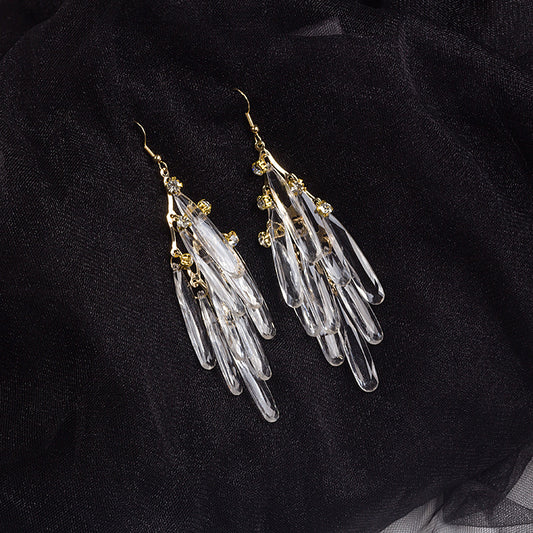 1 Pair Of Luxury Oversized Earrings, Personalized Long Transparent Tassel Dangles