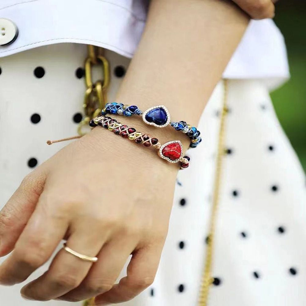 Diamond-studded Heart-shaped Enamel-colored Bohemian Bracelet