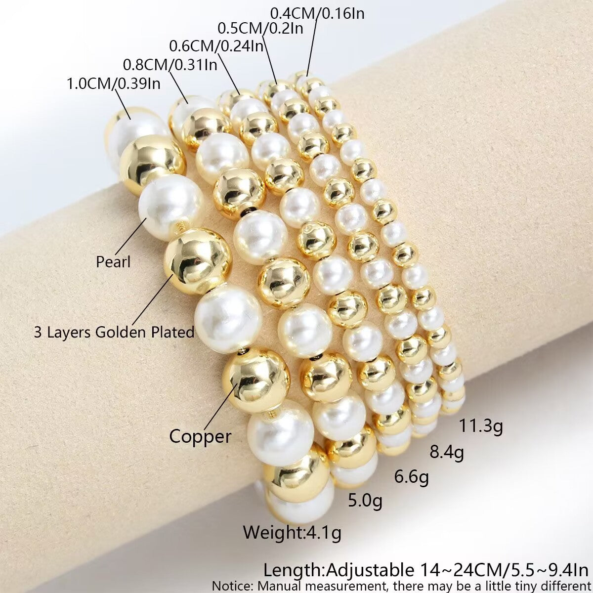 Retro-style Pearl Bracelet With A Pull-chain Design Available In Multiple Sizes And Fully Adjustable