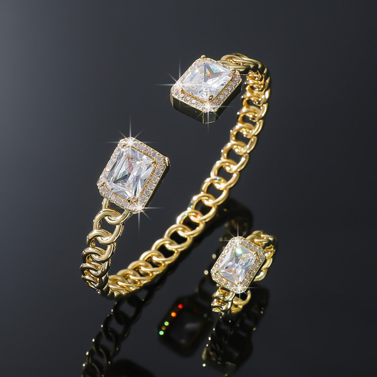 Square Gemstone HyunA-Style Retro High-End Texture Bracelet