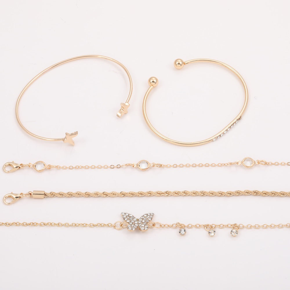 Simple Butterfly-Shape Open-End Rhinestone Bracelet For Women
