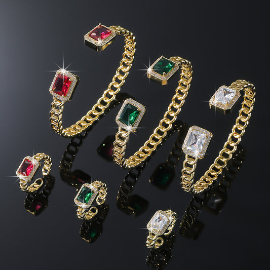 Square Gemstone HyunA-Style Retro High-End Texture Bracelet