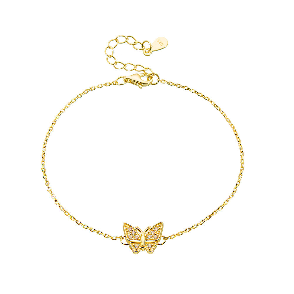 S925 Sterling Silver Zircon Butterfly Bracelet For Women