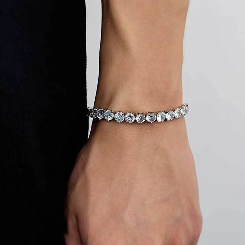 Womens Three-claw Tennis Bracelet With Copper Plating And Zircon Inlays