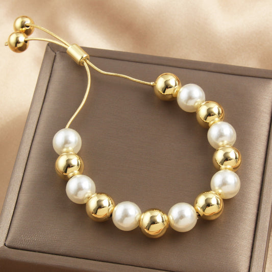 Retro-style Pearl Bracelet With A Pull-chain Design Available In Multiple Sizes And Fully Adjustable